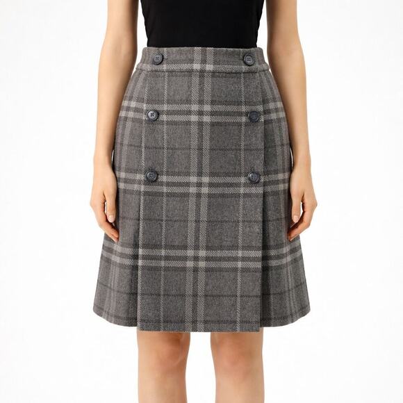 Lauren Ralph Lauren Dresses & Skirts - NWT Lauren Ralph Lauren Gray Plaid Wool Skirt Sz 18 3XL Double Breasted Pleated